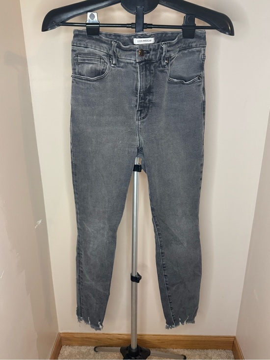 Good American Denim - Good American Good Legs Crop Frayed Hem Gray Jeans Size 4/27 Preppy Designer